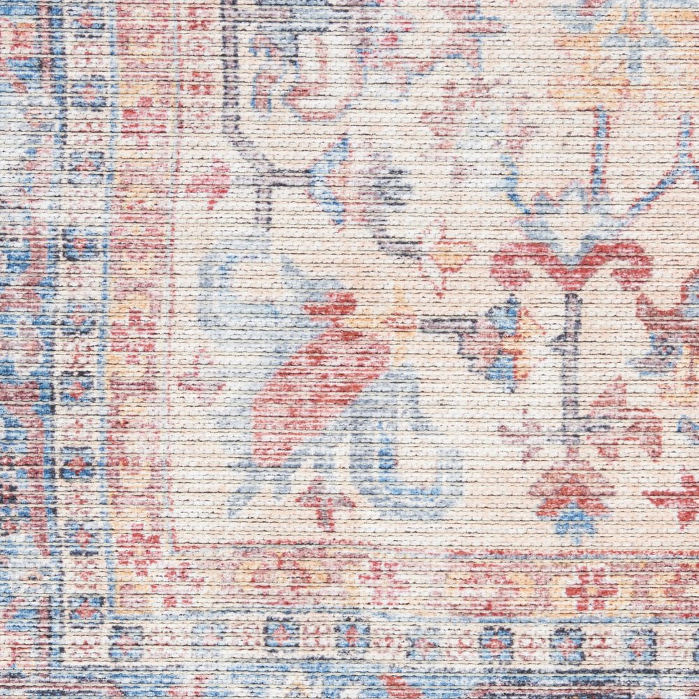 6' Blue Orange And Red Oriental Distressed Washable Runner Rug