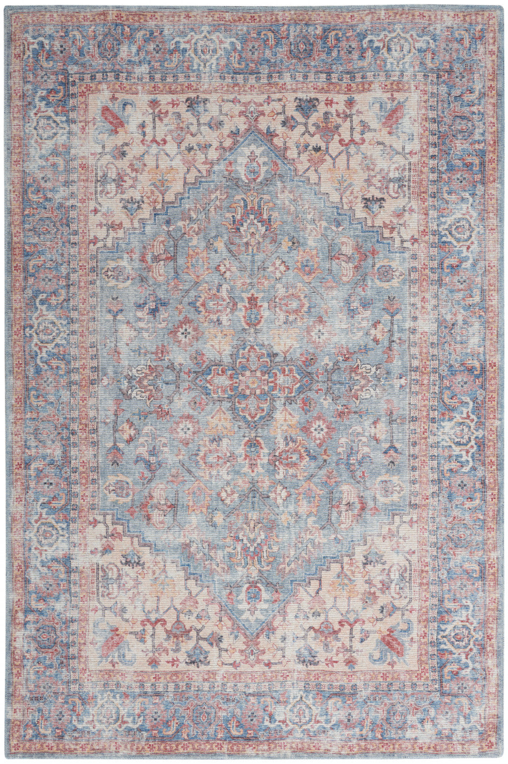 4' X 6' Blue Oriental Power Loom Distressed Washable Area Rug