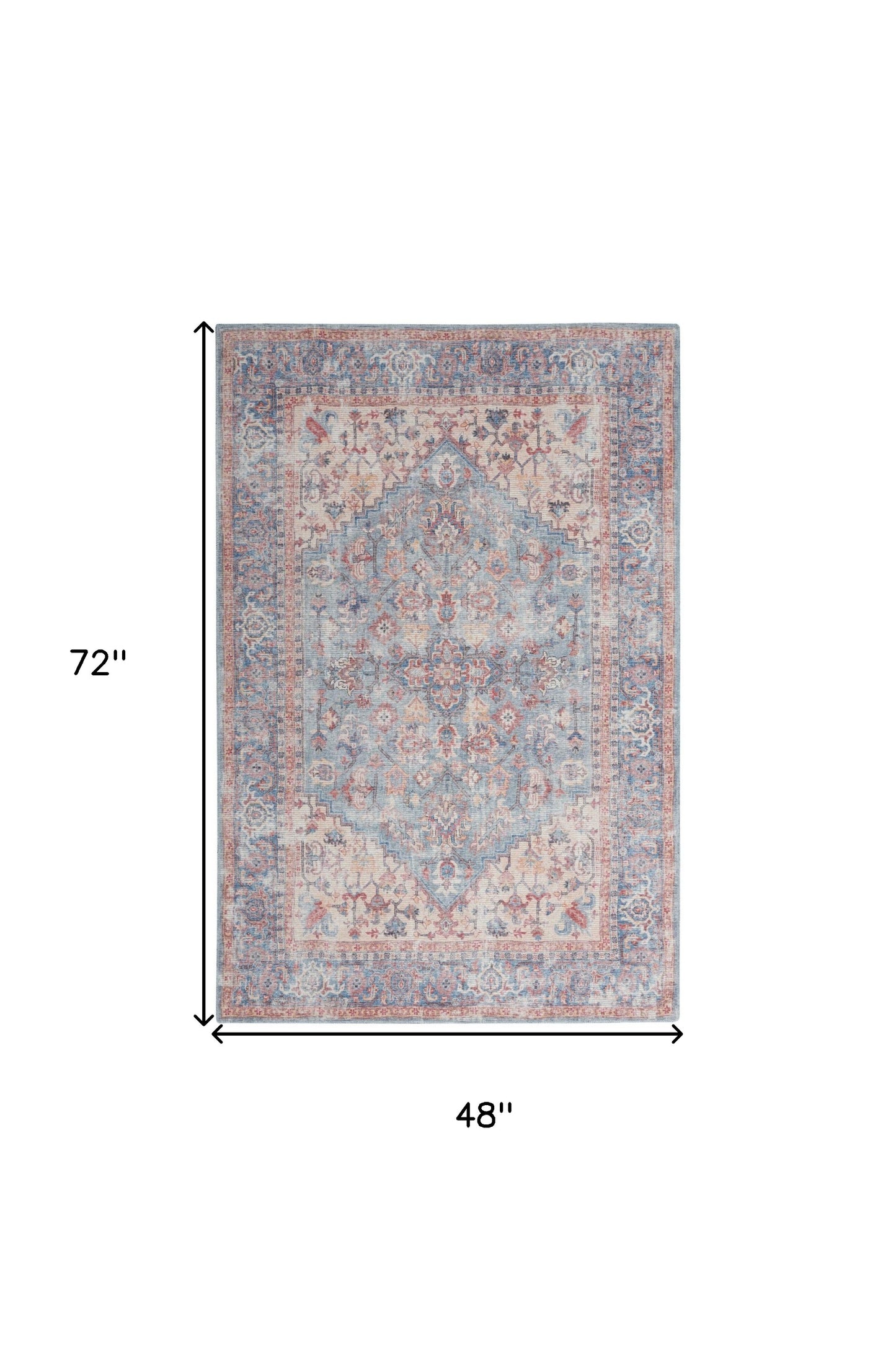 4' X 6' Blue Oriental Power Loom Distressed Washable Area Rug