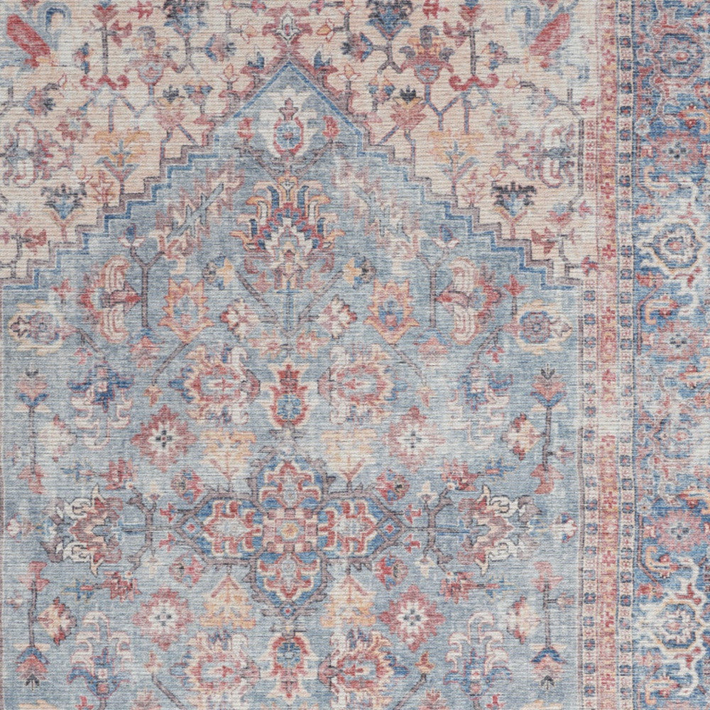 4' X 6' Blue Oriental Power Loom Distressed Washable Area Rug