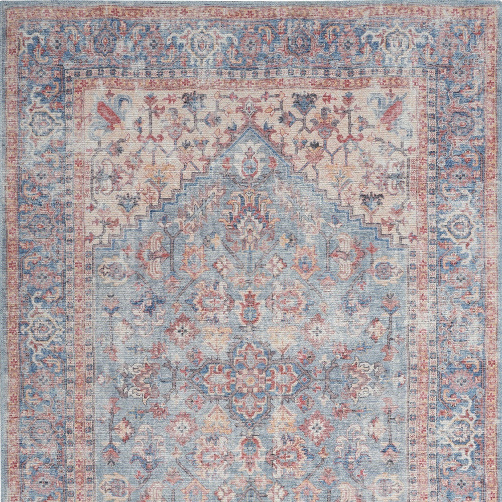 4' X 6' Blue Oriental Power Loom Distressed Washable Area Rug