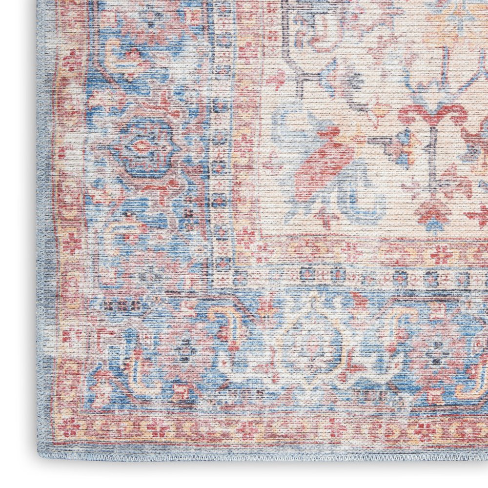 4' X 6' Blue Oriental Power Loom Distressed Washable Area Rug