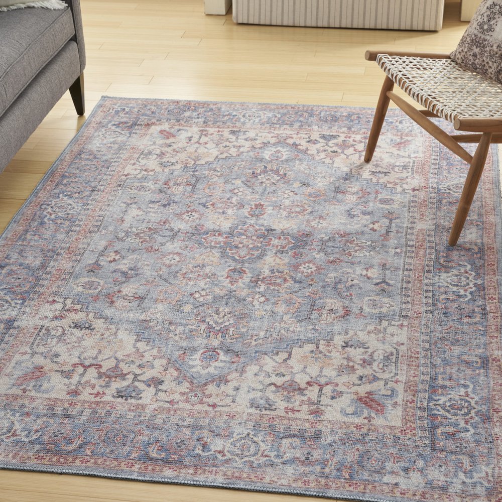 4' X 6' Blue Oriental Power Loom Distressed Washable Area Rug