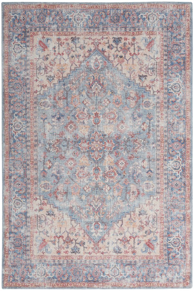 5' X 7' Blue Oriental Power Loom Distressed Washable Area Rug