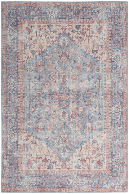 5' X 7' Blue Oriental Power Loom Distressed Washable Area Rug