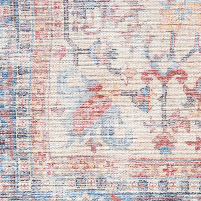5' X 7' Blue Oriental Power Loom Distressed Washable Area Rug