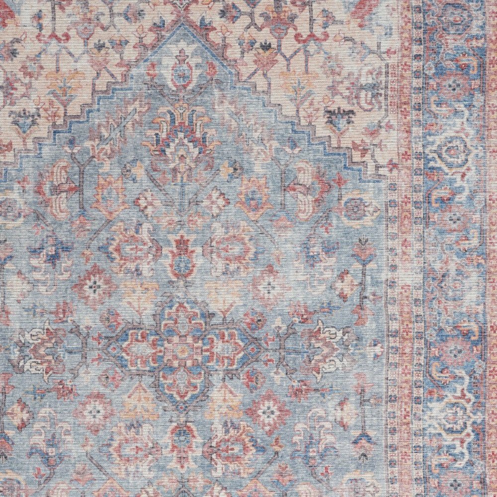 5' X 7' Blue Oriental Power Loom Distressed Washable Area Rug