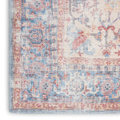 5' X 7' Blue Oriental Power Loom Distressed Washable Area Rug