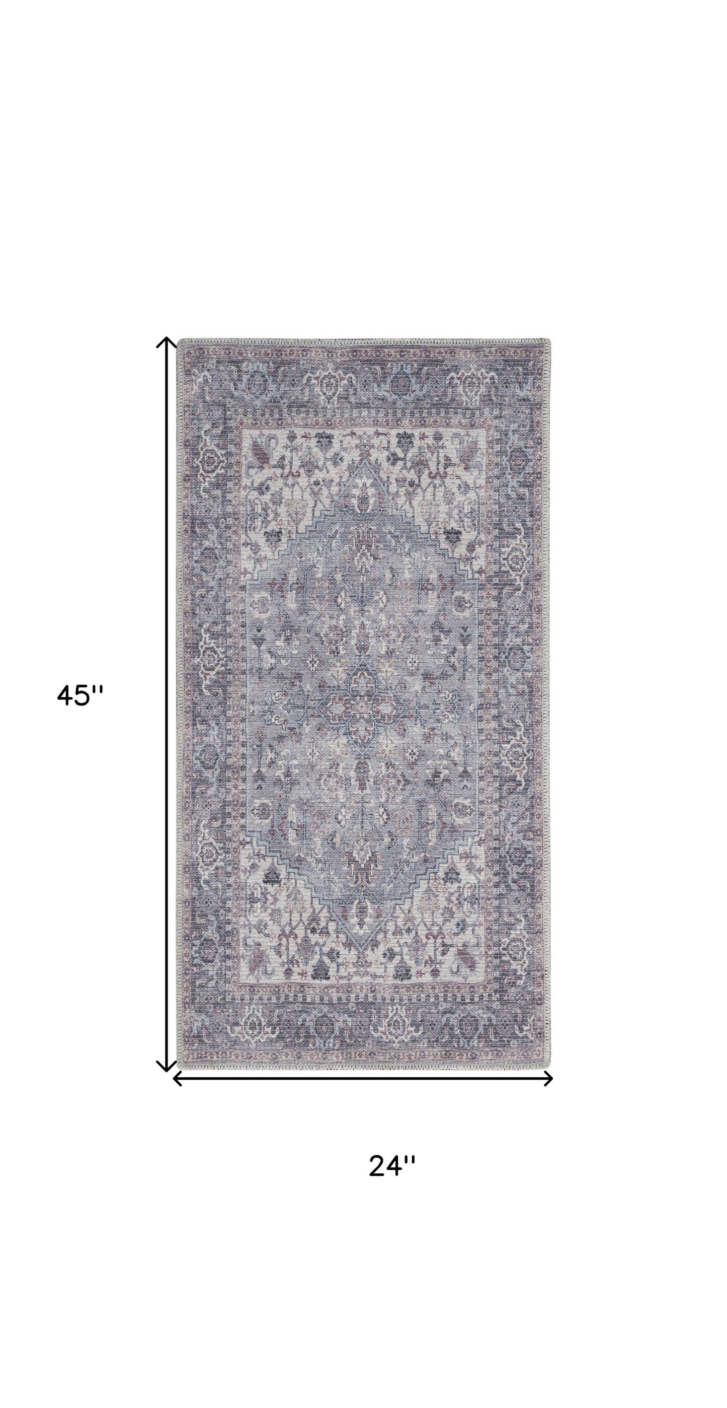 2' X 4' Grey Oriental Power Loom Distressed Washable Area Rug