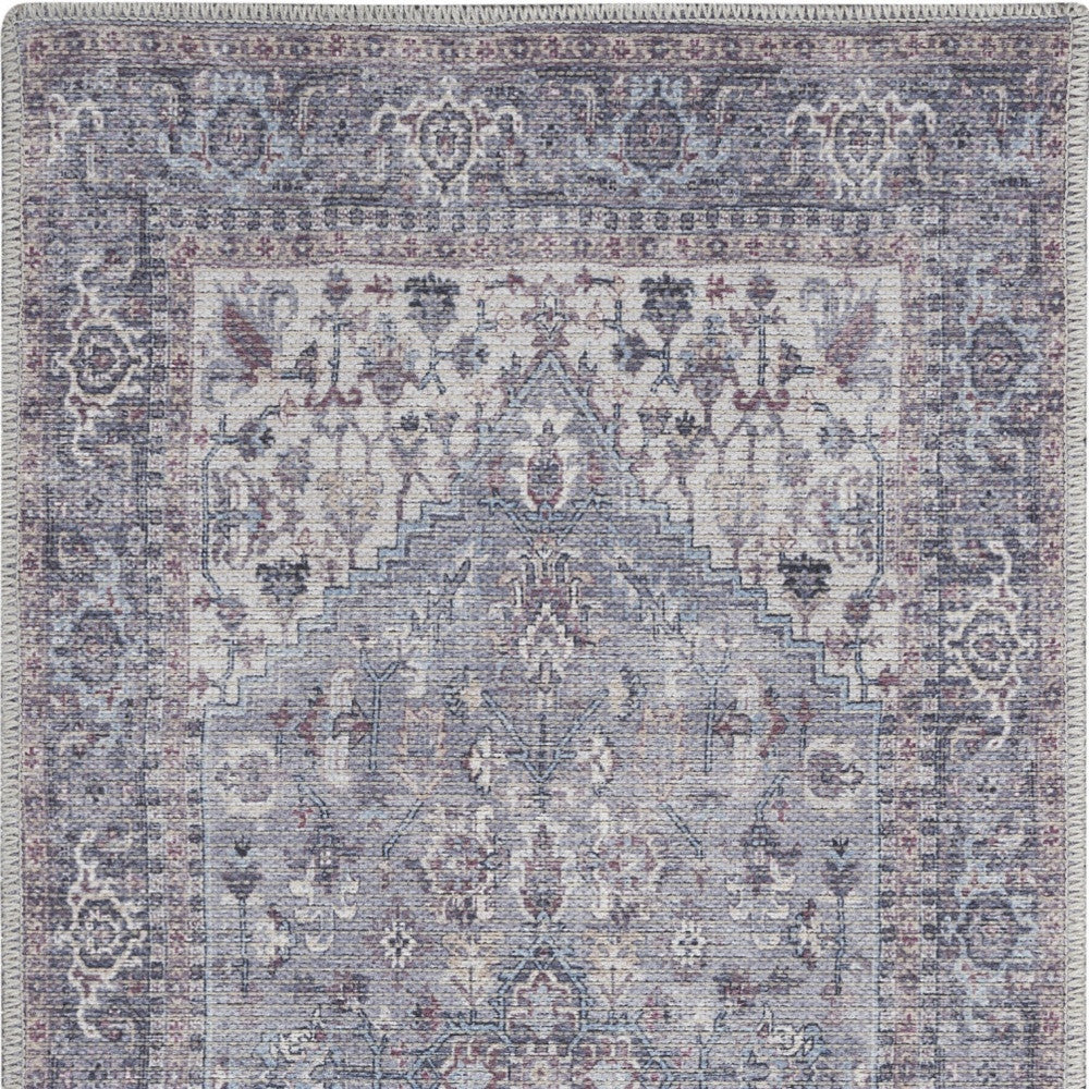 2' X 4' Grey Oriental Power Loom Distressed Washable Area Rug