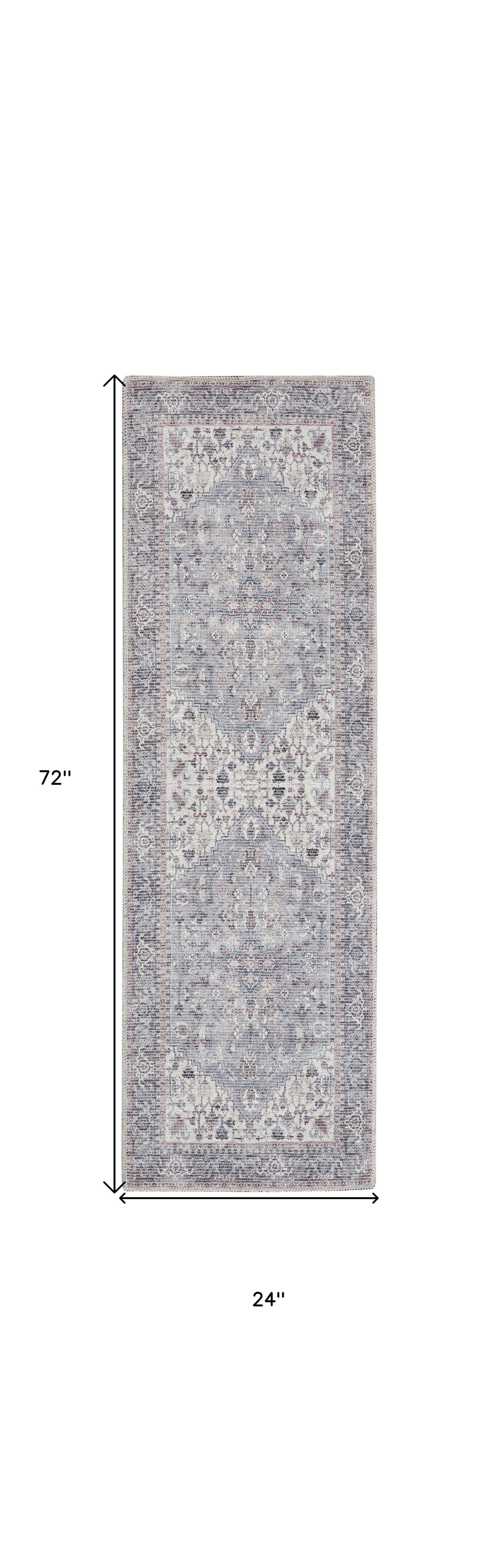 2' X 6' Grey Oriental Power Loom Distressed Washable Runner Rug