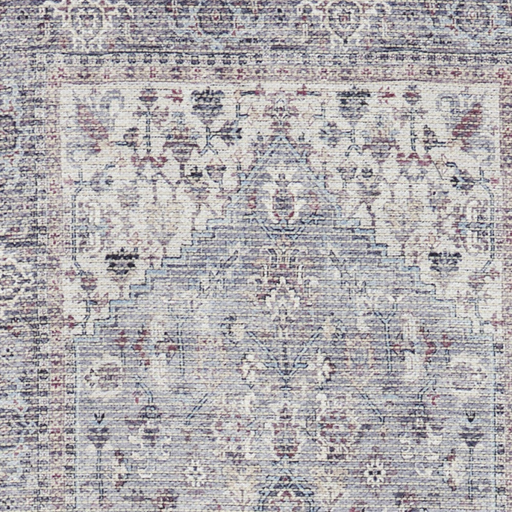 2' X 6' Grey Oriental Power Loom Distressed Washable Runner Rug