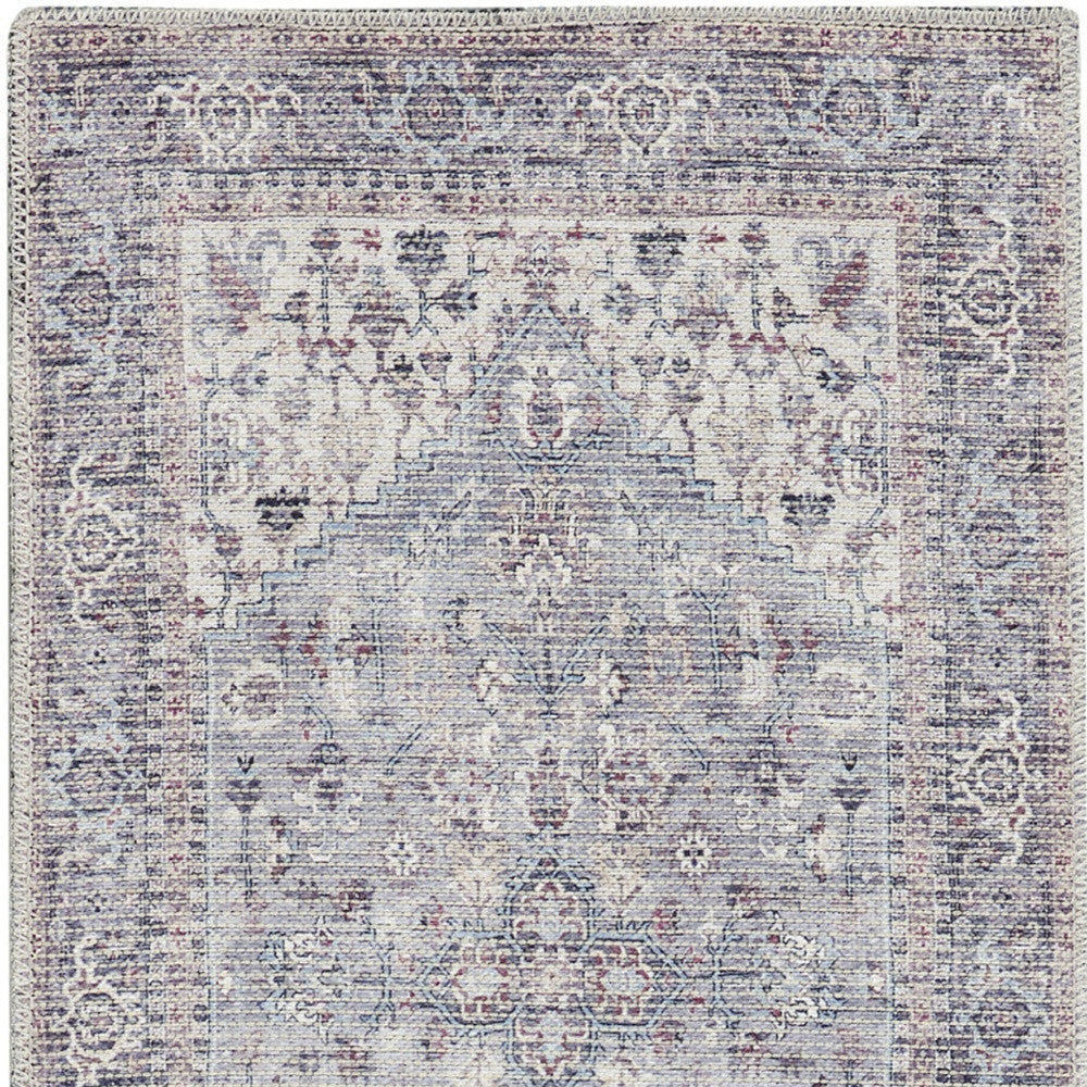 2' X 6' Grey Oriental Power Loom Distressed Washable Runner Rug