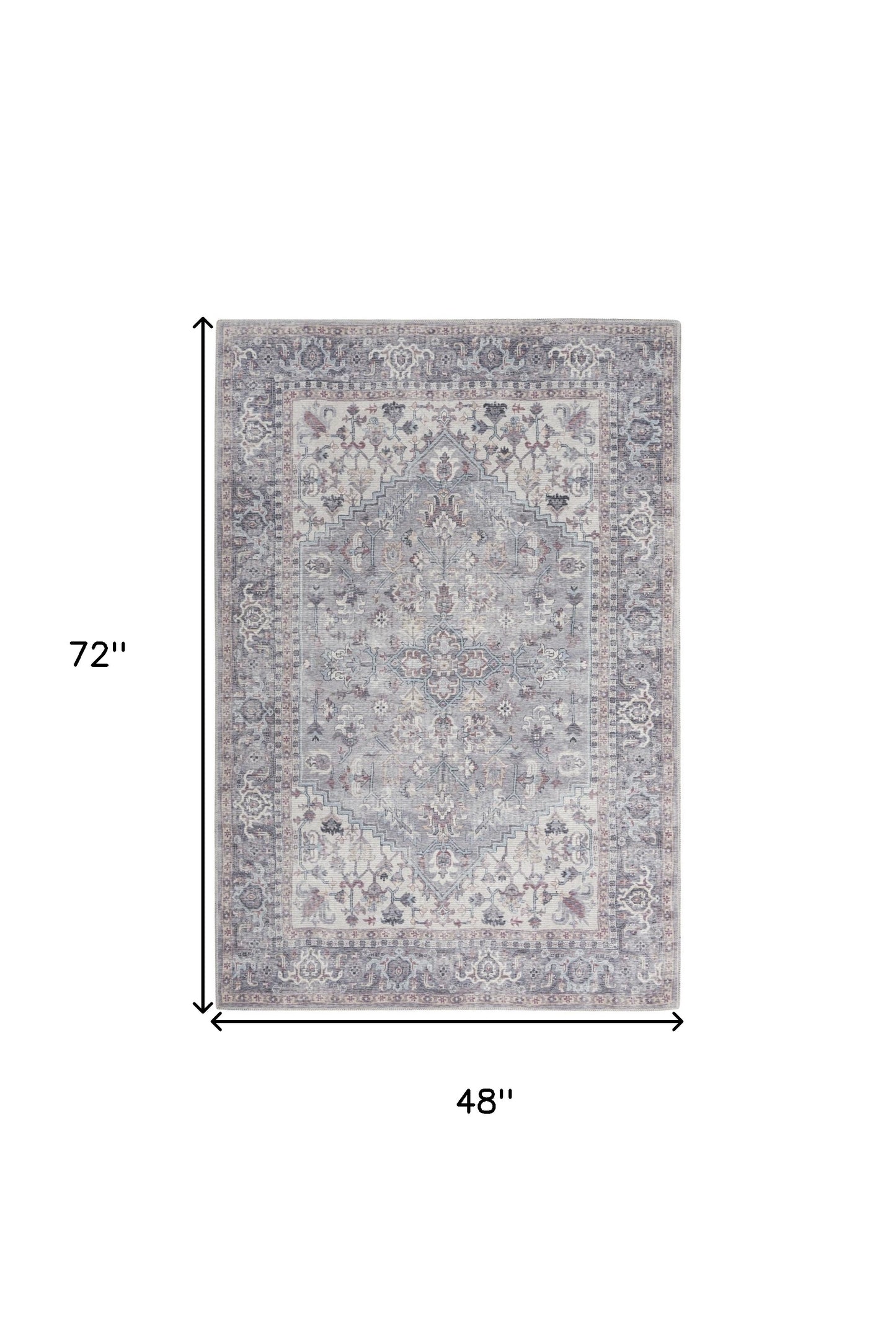 4' X 6' Grey Oriental Power Loom Distressed Washable Area Rug