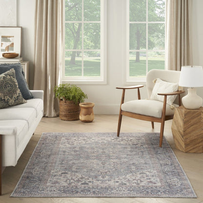 4' X 6' Grey Oriental Power Loom Distressed Washable Area Rug