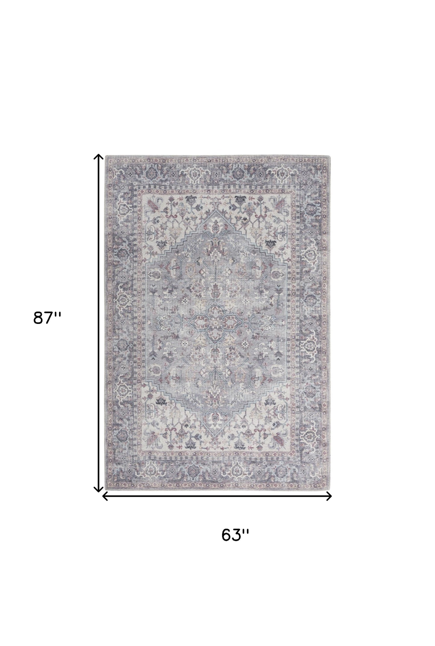 5' X 7' Grey Oriental Power Loom Distressed Washable Area Rug