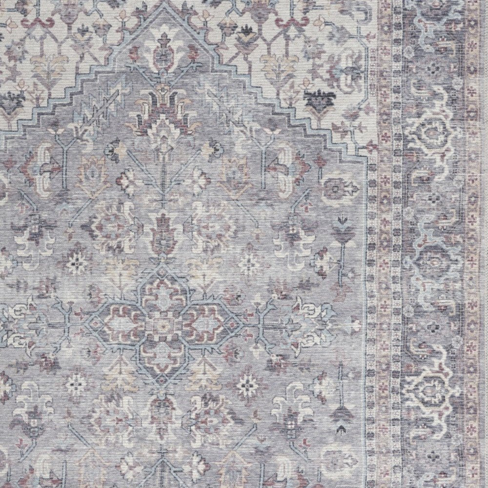 5' X 7' Grey Oriental Power Loom Distressed Washable Area Rug