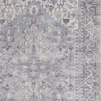 5' X 7' Grey Oriental Power Loom Distressed Washable Area Rug
