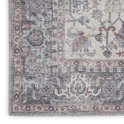 5' X 7' Grey Oriental Power Loom Distressed Washable Area Rug
