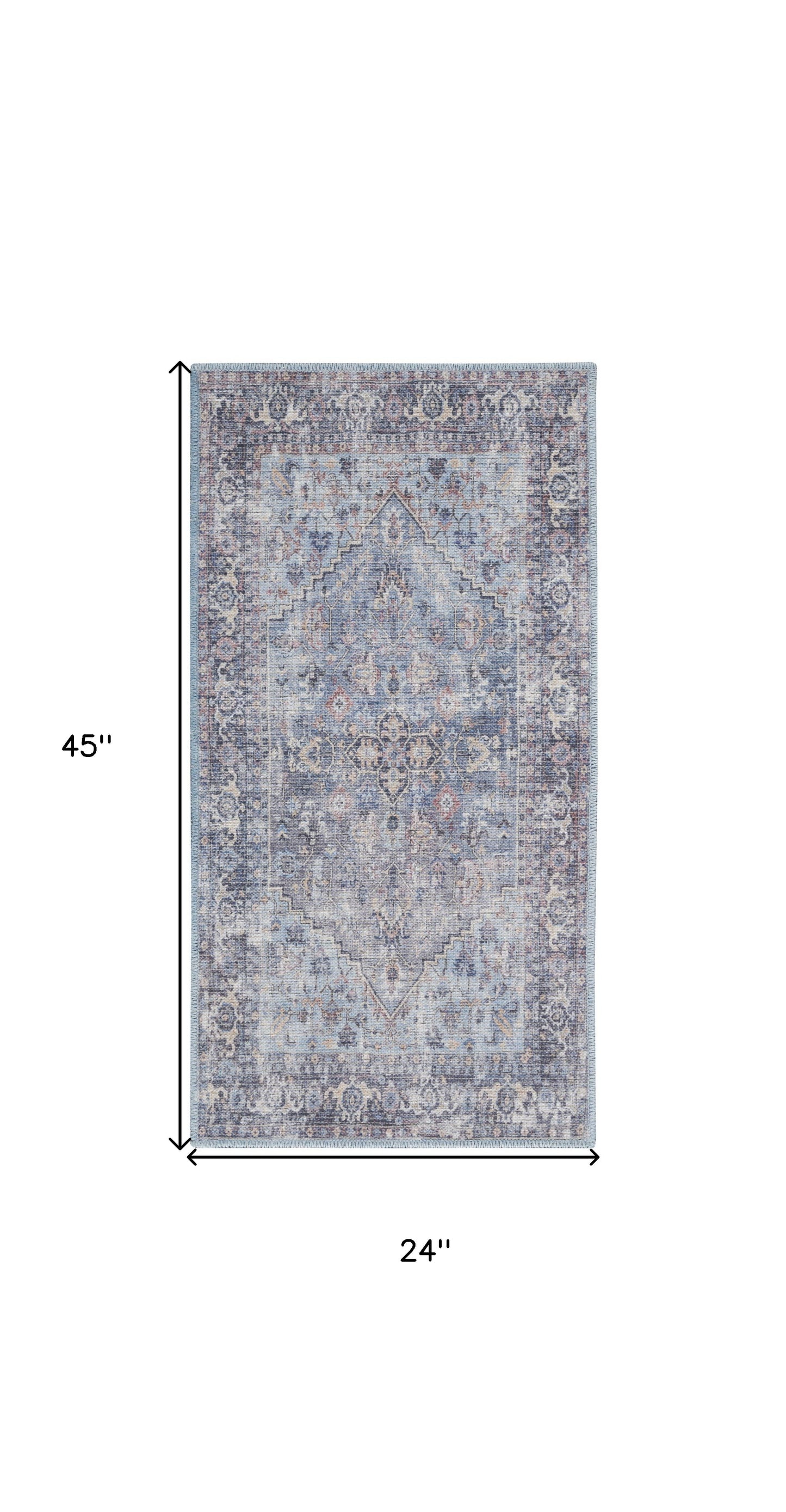 2' X 4' Light Grey And Blue Oriental Power Loom Distressed Washable Area Rug