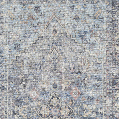 2' X 6' Light Grey And Blue Oriental Power Loom Distressed Washable Runner Rug