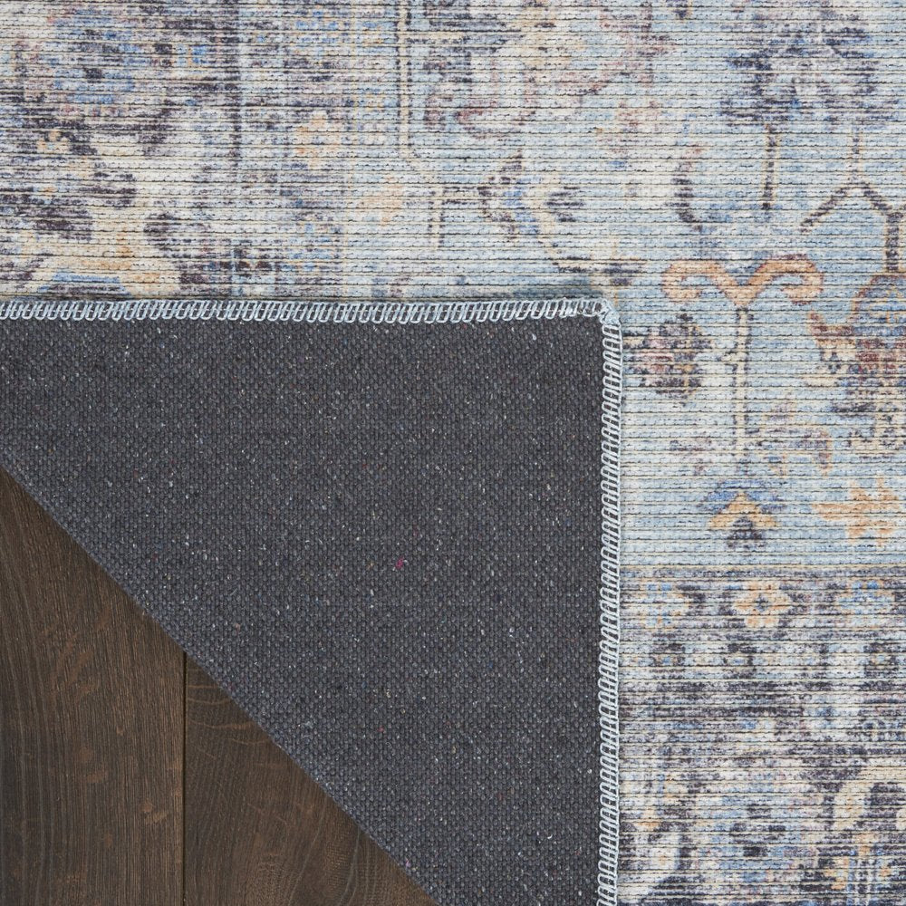 4' X 6' Light Grey And Blue Oriental Power Loom Distressed Washable Area Rug