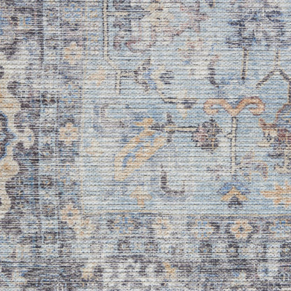 4' X 6' Light Grey And Blue Oriental Power Loom Distressed Washable Area Rug