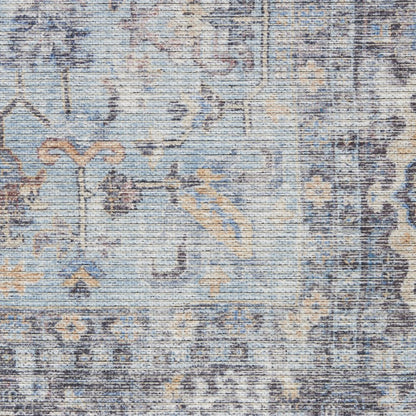 4' X 6' Light Grey And Blue Oriental Power Loom Distressed Washable Area Rug