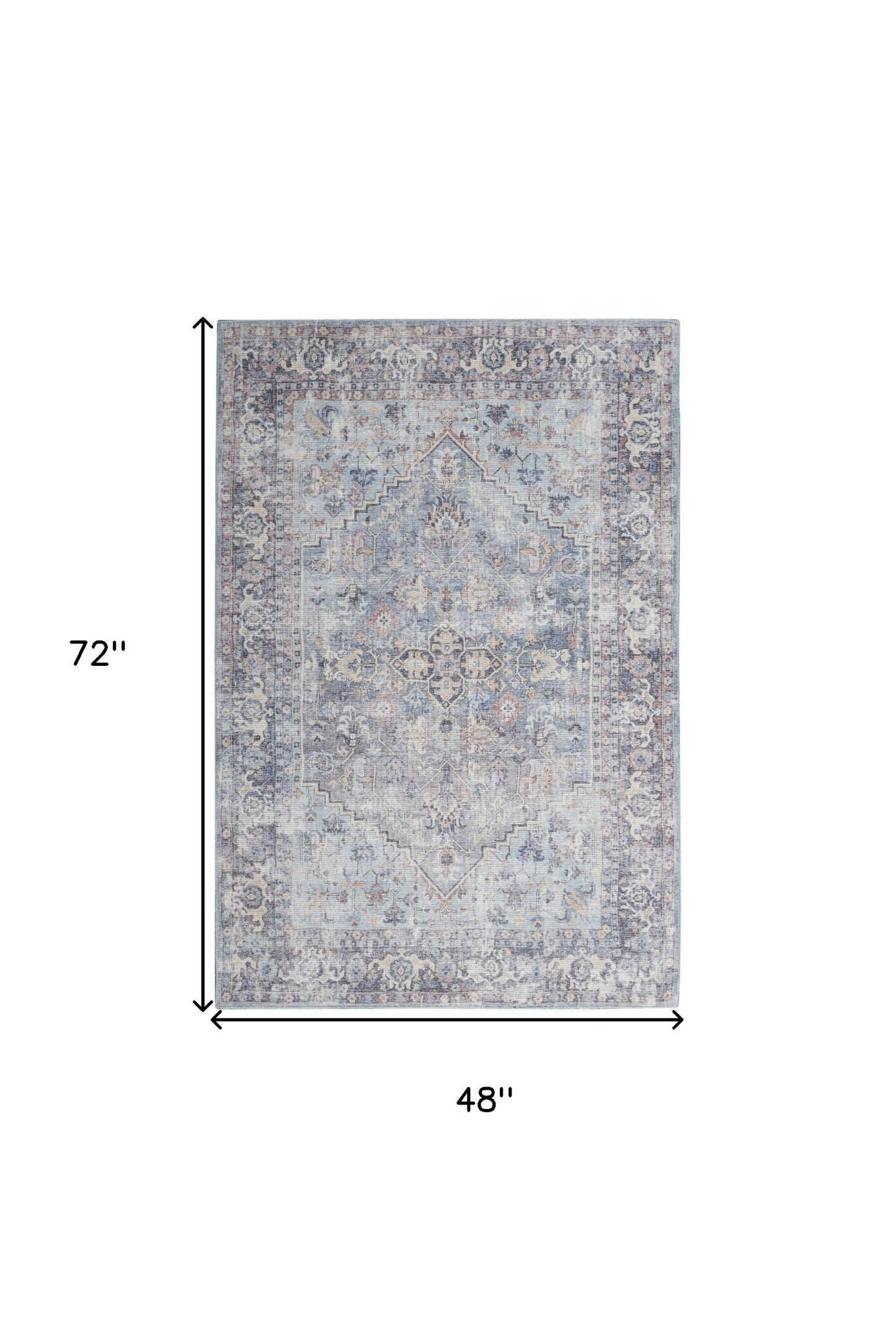 4' X 6' Light Grey And Blue Oriental Power Loom Distressed Washable Area Rug