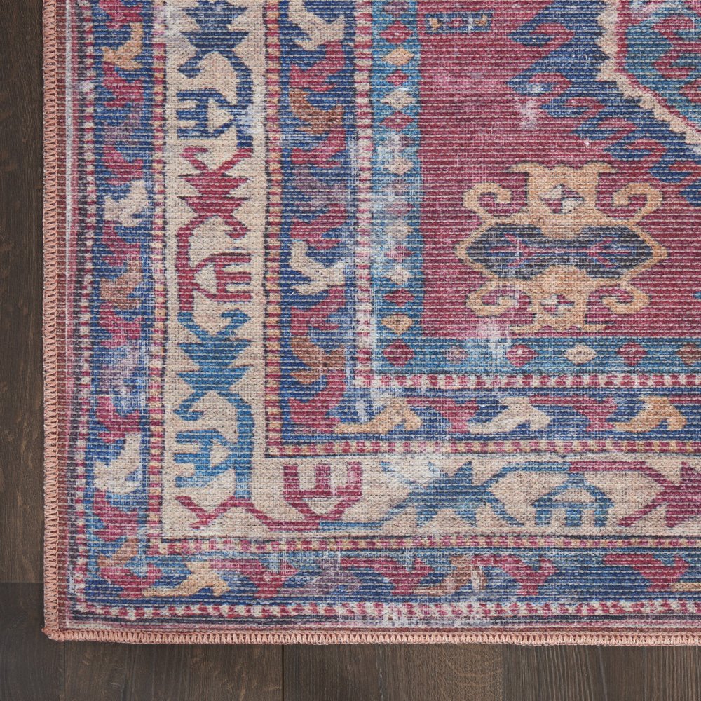 2' X 4' Red And Navy Oriental Power Loom Distressed Washable Area Rug
