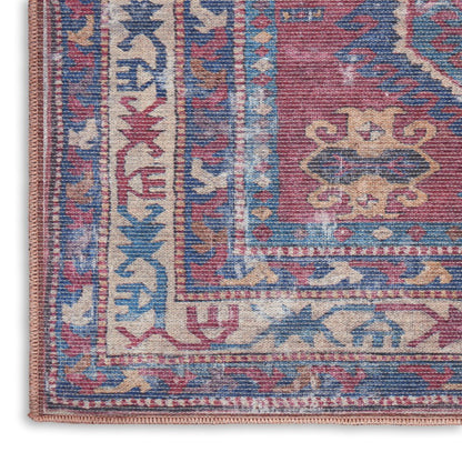 2' X 4' Red And Navy Oriental Power Loom Distressed Washable Area Rug