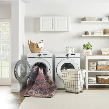 2' X 4' Red And Navy Oriental Power Loom Distressed Washable Area Rug