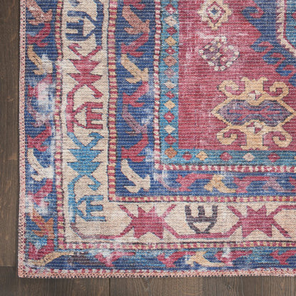 2' X 6' Red And Navy Oriental Power Loom Distressed Washable Runner Rug