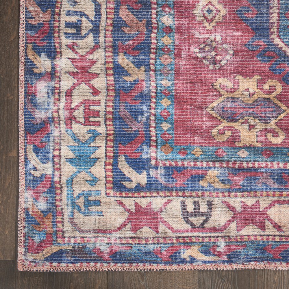 4' X 6' Red And Navy Oriental Power Loom Distressed Washable Area Rug