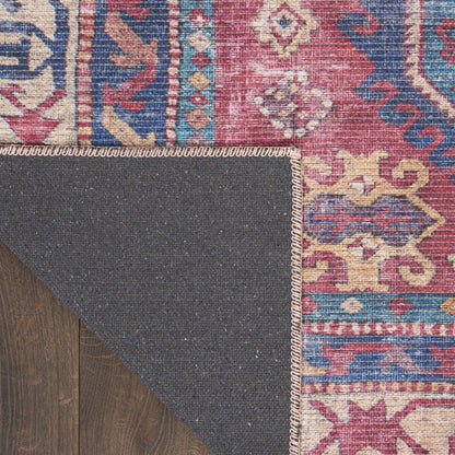 5' X 7' Red And Navy Southwestern Power Loom Distressed Washable Area Rug