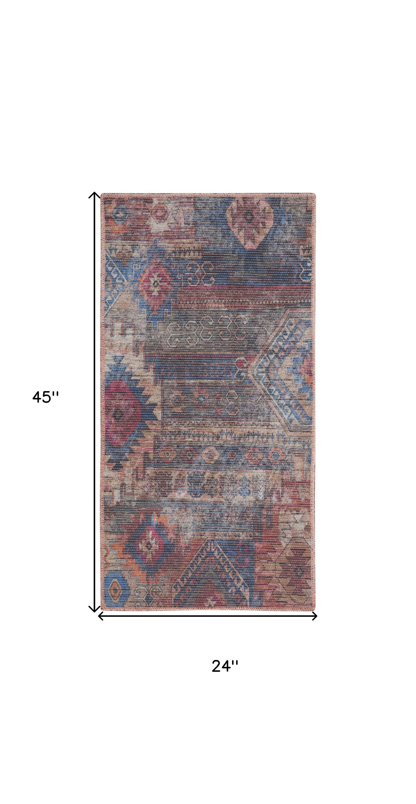 2' X 4' Red And Blue Southwestern Power Loom Distressed Washable Area Rug