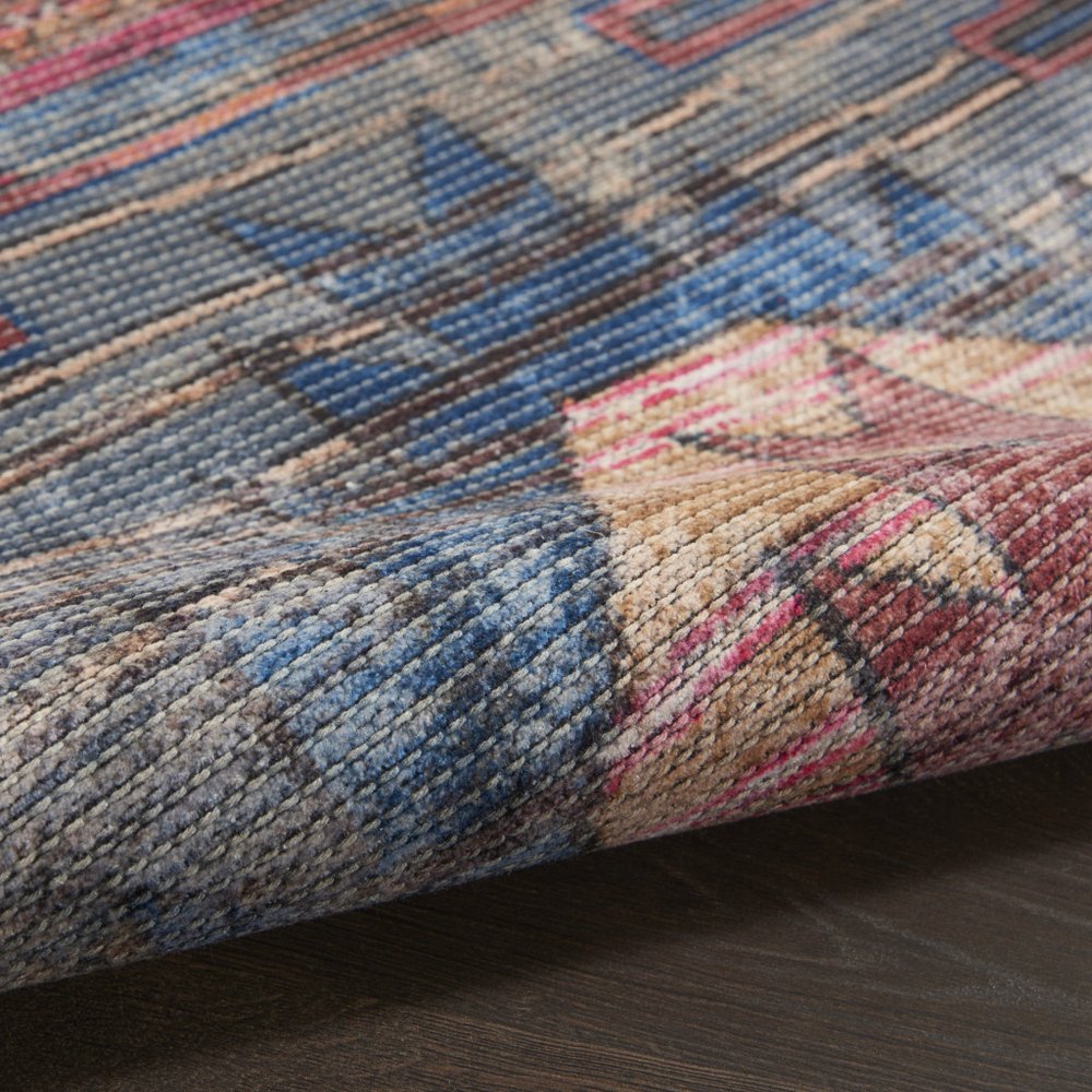 2' X 6' Red And Blue Southwestern Power Loom Distressed Washable Runner Rug