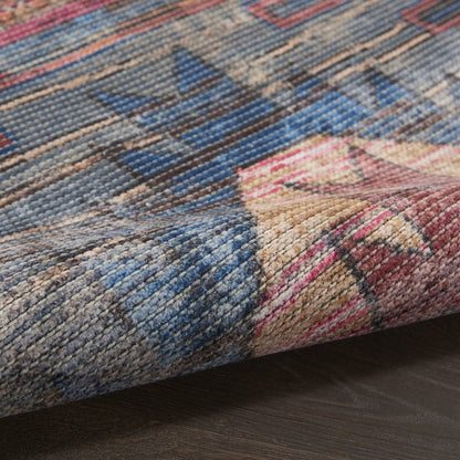 2' X 6' Red And Blue Southwestern Power Loom Distressed Washable Runner Rug