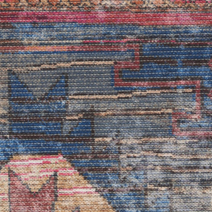 4' X 6' Multicolor Southwestern Power Loom Distressed Washable Area Rug