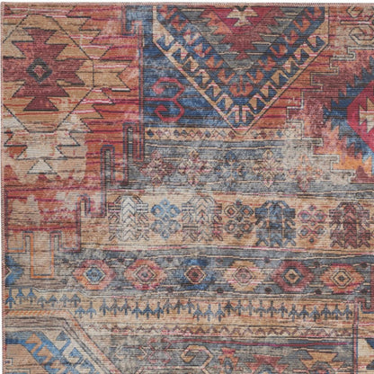 4' X 6' Multicolor Southwestern Power Loom Distressed Washable Area Rug