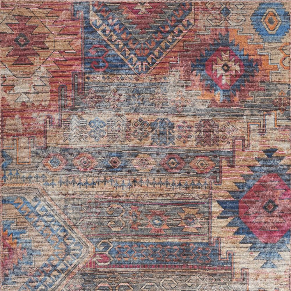 4' X 6' Multicolor Southwestern Power Loom Distressed Washable Area Rug