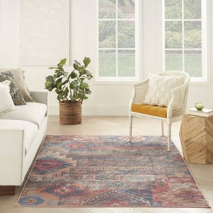 4' X 6' Multicolor Southwestern Power Loom Distressed Washable Area Rug