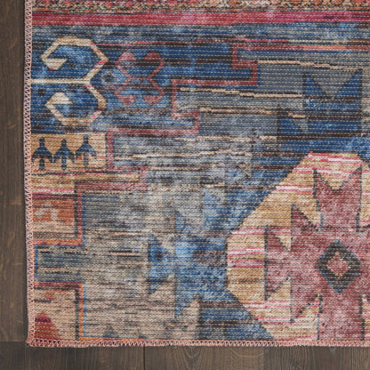 5' X 7' Multicolor Southwestern Power Loom Distressed Washable Area Rug