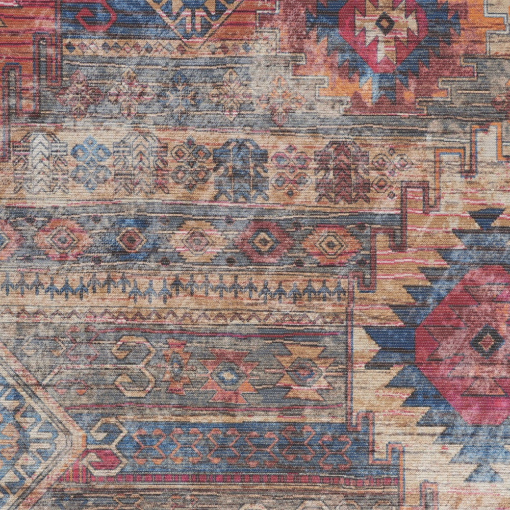 5' X 7' Multicolor Southwestern Power Loom Distressed Washable Area Rug