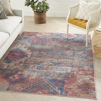 5' X 7' Multicolor Southwestern Power Loom Distressed Washable Area Rug