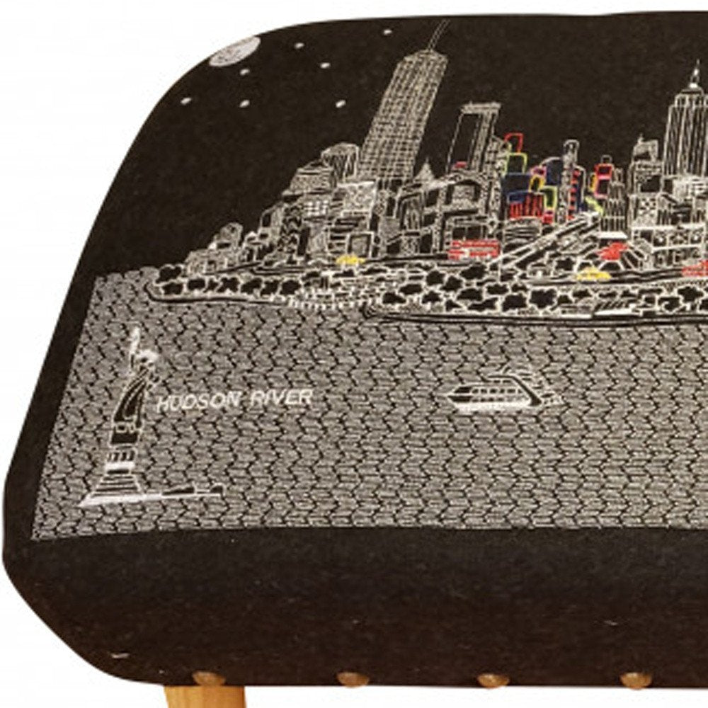 38" Gray Wool and Brown Ottoman