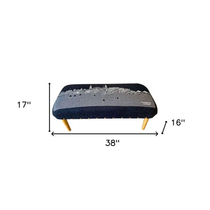 38" Gray Wool and Brown Ottoman