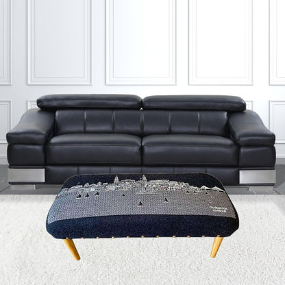 38" Gray Wool and Brown Ottoman