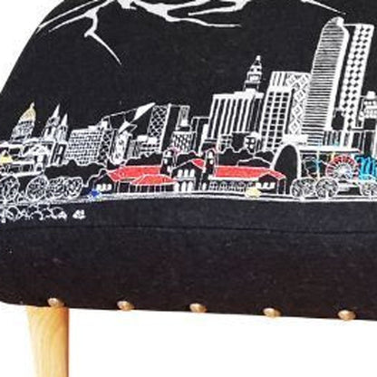 38" Gray Wool and Brown Ottoman