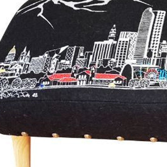 38" Gray Wool and Brown Ottoman